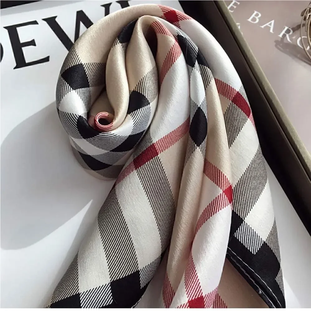 Plaid Mulberry Silk Neck Scarf